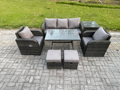 Fimous Rattan Wicker Garden Furniture Patio Conservatory Sofa Set With Rectangular Dining Table Reclining Chair - image 1