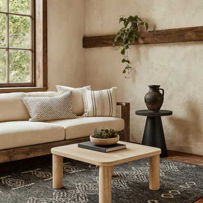 Wyld Haus Frankfurt Square Travertine Effect Coffee Table Rounded Corners Natural - image 1