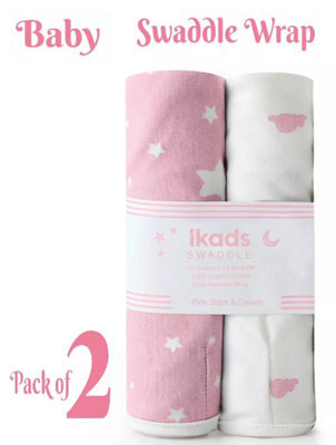 Ameha Pink 100% Cotton Baby Swaddle Wraps 0-3 Months Swaddle Wrap Cloud & Star Pattern For New Born Baby Pack Of 2 - image 1