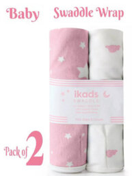 Ameha Pink 100% Cotton Baby Swaddle Wraps 0-3 Months Swaddle Wrap Cloud & Star Pattern For New Born Baby Pack Of 2 - thumbnail 1