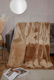 Rapport Home Dyed Mink Faux Fur Polyester Soft Cosy Plain Throw (150X200) Latte