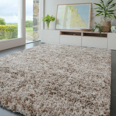 Loomed Super Soft Mottled Tonal Brown & Beige Shaggy Area Rug 80X150Cm - image 1