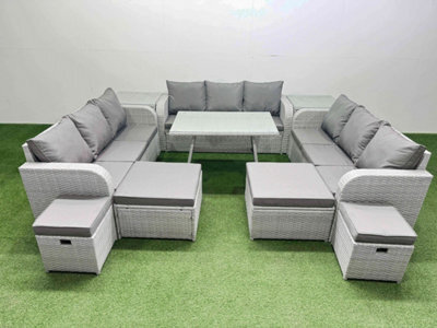 Fimous Patio Garden Furniture Sets With Dining Table 3 Seater Sofa 2 Side Tables 4 Stool Light Grey - image 1