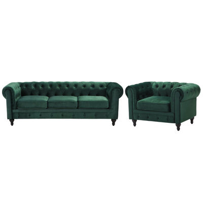 Beliani Living Room Set 4 Seater Chesterfield Velvet Emerald Green - image 1