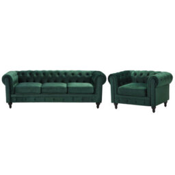 Beliani Living Room Set 4 Seater Chesterfield Velvet Emerald Green - thumbnail 1
