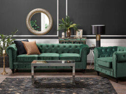 Beliani Living Room Set 4 Seater Chesterfield Velvet Emerald Green - thumbnail 2