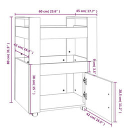 Walplus Kitchen Trolley White 60X45X80 Cm Engineered Wood - thumbnail 9