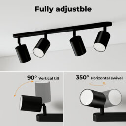 Emitto 4-Way Spotlight Ceiling Light Fully Adjustable Steel Modern Black Gu10 - thumbnail 6
