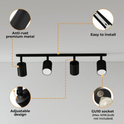 Emitto 4-Way Spotlight Ceiling Light Fully Adjustable Steel Modern Black Gu10 - thumbnail 7