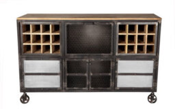 Lyynet Industrial Solid Wood And Reclaimed Metal Wine Bar Sideboard With Wheels - thumbnail 2