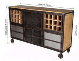 Lyynet Industrial Solid Wood And Reclaimed Metal Wine Bar Sideboard With Wheels - thumbnail 6