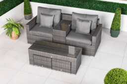 Giardino Havana 2 Seat Modular Sofa Rattan Garden Balcony Furniture Set Outdoor Drinks Cooler Table, Coffee Table & Stools - Grey - thumbnail 3