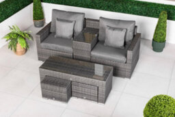 Giardino Havana 2 Seat Modular Sofa Rattan Garden Balcony Furniture Set Outdoor Drinks Cooler Table, Coffee Table & Stools - Grey - thumbnail 4