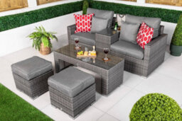 Giardino Havana 2 Seat Modular Sofa Rattan Garden Balcony Furniture Set Outdoor Drinks Cooler Table, Coffee Table & Stools - Grey - thumbnail 2