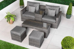 Giardino Havana 2 Seat Modular Sofa Rattan Garden Balcony Furniture Set Outdoor Drinks Cooler Table, Coffee Table & Stools - Grey - thumbnail 5
