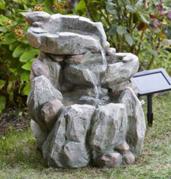 Solar Powered Rock Fall Fountain - Stone Effect Outdoor Garden Cascading Water Feature Decoration - H51 X W46 X D40Cm - thumbnail 1