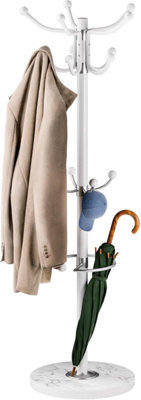 Casaria 175Cm Metal Coat Rack Stand With Marble Base 14 Hooks, White - image 1