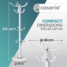 Casaria 175Cm Metal Coat Rack Stand With Marble Base 14 Hooks, White - thumbnail 3