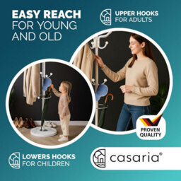 Casaria 175Cm Metal Coat Rack Stand With Marble Base 14 Hooks, White - thumbnail 7