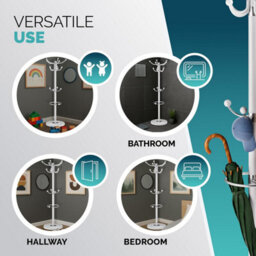 Casaria 175Cm Metal Coat Rack Stand With Marble Base 14 Hooks, White - thumbnail 5