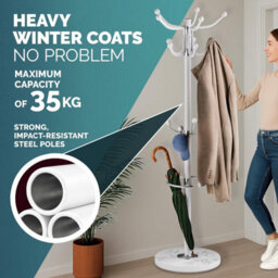 Casaria 175Cm Metal Coat Rack Stand With Marble Base 14 Hooks, White - thumbnail 8
