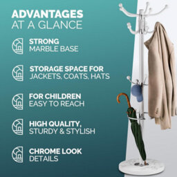 Casaria 175Cm Metal Coat Rack Stand With Marble Base 14 Hooks, White - thumbnail 9