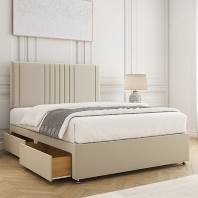 Bsspoke Monaco Divan Bed Set Cream Plush Velvet With 24Inch Headboard & 4 Drawers Mattress In 4Ft6 4Ft 5Ft 6Ft - image 1
