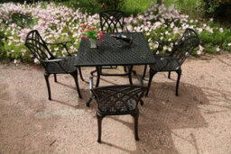 Sh&g Chirk 4 Seat Dining Table Set - 5 Piece Square Table & Chairs - Black Aluminium With Cream Cushions - Indoor & Outdoor - thumbnail 2