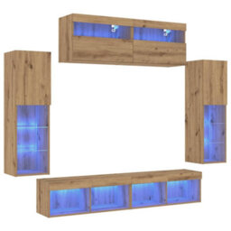 Berkfield Modern Tv Wall Cabinets With Led Lights 2 Pcs Artisan Oak 80X30X30 Cm - thumbnail 1