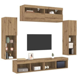 Berkfield Modern Tv Wall Cabinets With Led Lights 2 Pcs Artisan Oak 80X30X30 Cm - thumbnail 3