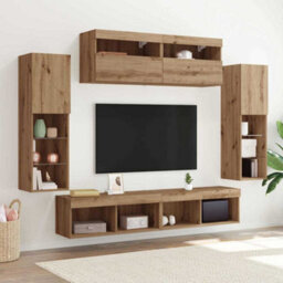 Berkfield Modern Tv Wall Cabinets With Led Lights 2 Pcs Artisan Oak 80X30X30 Cm - thumbnail 2