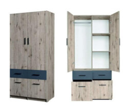 Arte Snow 03 Hinged Wardrobe 92Cm - Oak Wellington & Graphite With Drawers - thumbnail 2