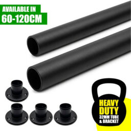 Heavy Duty, 32mm Black Industrial Wardrobe Rail, Set Of 2X 60Cm Wall Mounted Clothes Hanging Rail - thumbnail 1