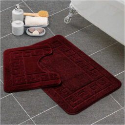 Gc Gaveno Cavailia Grecian Grace 2 Piece Bath Mat Set Burgundy Quick Dry Water Absorbent Bathroom Shower Mat & Pedestal Set