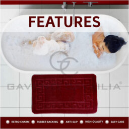 Gc Gaveno Cavailia Grecian Grace 2 Piece Bath Mat Set Burgundy Quick Dry Water Absorbent Bathroom Shower Mat & Pedestal Set - thumbnail 3