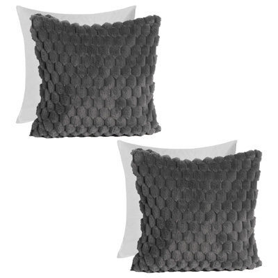 OHS 2 Pack Waffle Faux Fur Filled Cushion Covers, Charcoal - 45 X 45Cm - image 1