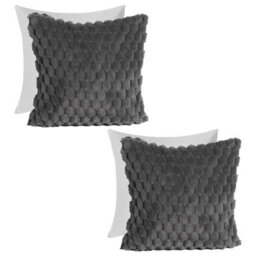 OHS 2 Pack Waffle Faux Fur Filled Cushion Covers, Charcoal - 45 X 45Cm