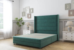 "Sloomy Sterling Emerald Plush Divan Bed No Drawers - 54"" Wingback Headboard & 12"" Footboard 4' Small Double" - thumbnail 1