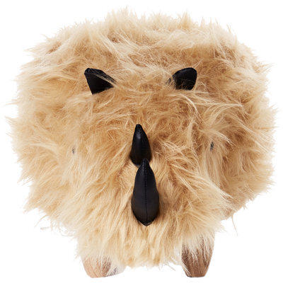 Beliani Rhino Kids Stool In Sand Beige Faux Fur Upholstery With Rubberwood Legs - Nursery Pouffe - image 1