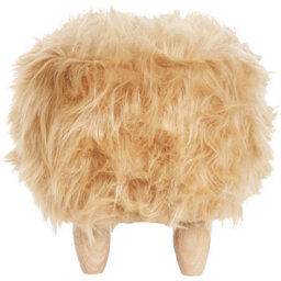 Beliani Rhino Kids Stool In Sand Beige Faux Fur Upholstery With Rubberwood Legs - Nursery Pouffe - thumbnail 6