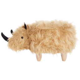 Beliani Rhino Kids Stool In Sand Beige Faux Fur Upholstery With Rubberwood Legs - Nursery Pouffe - thumbnail 4