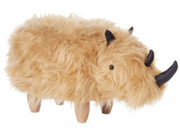 Beliani Rhino Kids Stool In Sand Beige Faux Fur Upholstery With Rubberwood Legs - Nursery Pouffe - thumbnail 3