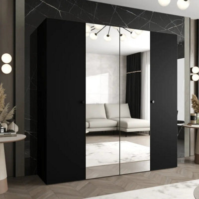 Arte Parma Ii 200Cm Black Hinged Door Wardrobe - Statement Storage With Reflective Precision - image 1