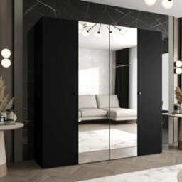 Arte Parma Ii 200Cm Black Hinged Door Wardrobe - Statement Storage With Reflective Precision - thumbnail 1