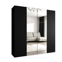 Arte Parma Ii 200Cm Black Hinged Door Wardrobe - Statement Storage With Reflective Precision - thumbnail 2