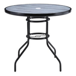 Living And Home Black Round Garden Tempered Glass Wood Grain Coffee Table With Umbrella Hole 80Cm - thumbnail 3