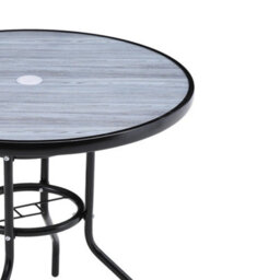 Living And Home Black Round Garden Tempered Glass Wood Grain Coffee Table With Umbrella Hole 80Cm - thumbnail 6