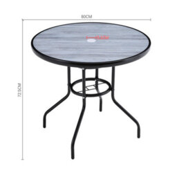 Living And Home Black Round Garden Tempered Glass Wood Grain Coffee Table With Umbrella Hole 80Cm - thumbnail 7