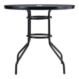 Living And Home Black Round Garden Tempered Glass Wood Grain Coffee Table With Umbrella Hole 80Cm - thumbnail 4