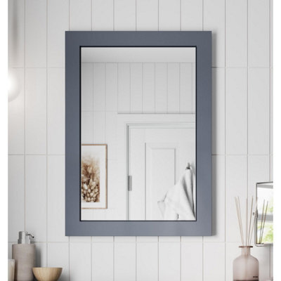 Affine Framed Wooden Bathroom Mirror Wood Frame Wall Mounted Mirrors Grey 700 X 500mm - image 1